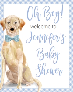 Baby Shower Dog Blue Watercolor Yellow Lab Oh Boy Welcome Sign 8x10: Baby Shower Dog Blue Watercolor Yellow Lab Oh Boy