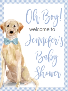 Baby Shower Dog Blue Watercolor Yellow Lab Oh Boy Welcome Sign 18x24: Baby Shower Dog Blue Watercolor Yellow Lab Oh Boy