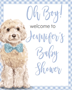 Baby Shower Dog Blue Watercolor Cockapoo Oh Boy Welcome Sign 8x10: Baby Shower Dog Blue Watercolor Cockapoo Oh Boy