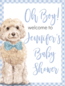 Baby Shower Dog Blue Watercolor Cockapoo Oh Boy Welcome Sign 18x24: Baby Shower Dog Blue Watercolor Cockapoo Oh Boy