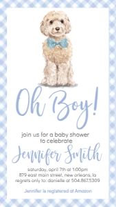Baby Shower Dog Blue Watercolor Cockapoo Oh Boy Text Invite: Baby Shower Dog Blue Watercolor Cockapoo Oh Boy