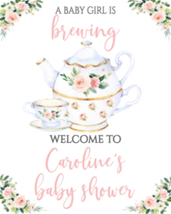 Baby Shower Tea Brewing Pink Floral BPTEA2 Welcome Sign: Baby Shower Tea Brewing Pink Floral BPTEA2