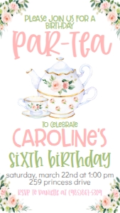 Birthday Par-Tea BPTEA2 Text Invite: Birthday Par-Tea BPTEA2