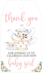 Baby Shower Tea Brewing Pink Floral BPTEA2 Favor Tag: Baby Shower Tea Brewing Pink Floral BPTEA2