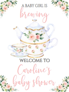 Baby Shower Tea Brewing Pink Floral BPTEA2 Welcome Sign 18x24: Baby Shower Tea Brewing Pink Floral BPTEA2