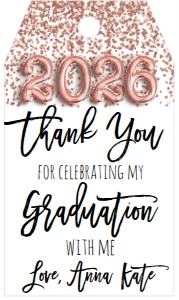 Graduation Party Foil Balloon Rose Gold Favor Tag 2026: Graduation Party Foil Balloon Class of 2023 Rose Gold Confetti