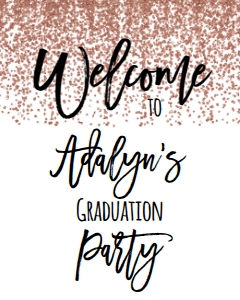 Graduation Rose Gold Glitter Welcome Sign: Graduation Party Foil Balloon Class of 2023 Rose Gold Confetti