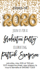 Graduation Party Foil Balloon Gold Confetti Text Invite 2026: Graduation Party Foil Balloon Class of 2023 Gold Confetti