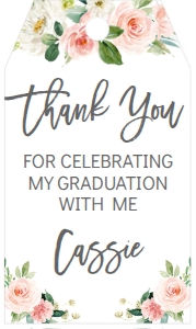 Graduation Foil Balloon Gold Pink Floral Favor Tag: Graduation Foil Balloon Gold Pink Floral GRAD