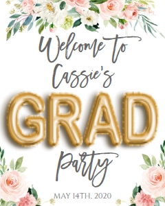Graduation Foil Balloon Gold Pink Floral Welcome Sign: Graduation Foil Balloon Gold Pink Floral GRAD