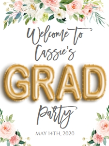 Graduation Foil Balloon Gold Pink Floral Welcome Sign 18x24: Graduation Foil Balloon Gold Pink Floral GRAD