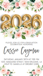 Graduation Foil Balloon Gold Pink Floral 2026 Text Invite: Graduation Foil Balloon Gold Pink Floral 2021