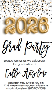 Graduation Party Foil Balloon 2026 Grad Party Confetti Text Invite: Graduation Party Foil Balloon 2019 Grad Party Confetti