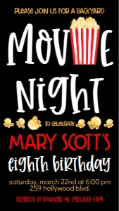 Birthday Movie Night MN3 Text Invite: Birthday Movie Night MN3