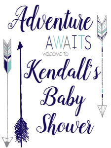 Baby Shower Adventure Arrow Navy Aqua Welcome Sign 18x24: Baby Shower Adventure Arrow Navy Aqua