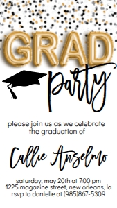 Graduation Party Foil Balloon GRAD Party Confetti Text Invite: Graduation Party Foil Balloon GRAD Party Confetti