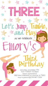 Birthday Gymnastics Blonde Text Invite: Birthday Gymnastics Blonde