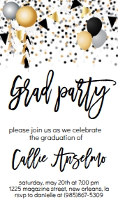 Graduation Grad Party Confetti and Balloons Text Invite: Graduation Grad Party Confetti