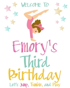 Birthday Gymnastics Blonde Welcome Sign 8x10: Birthday Gymnastics Blonde