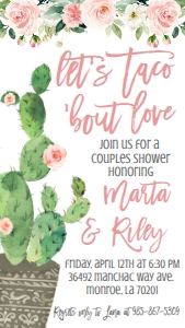 Couples Shower Cactus Taco Bout Love Floral Text Invite: Couples Shower Cactus Taco Bout Love Floral