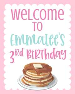 Birthday Pancakes and Pajamas Pink 2 Welcome Sign: Birthday Pancakes and Pajamas Pink 2