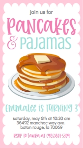 Birthday Pancakes and Pajamas Pink 2 Text Invite: Birthday Pancakes and Pajamas Pink 2