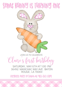 Birthday Easter Bunny Pink w Carrot: Birthday Easter Bunny Pink w Carrot