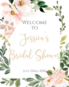 Bridal Shower Pink Blush Floral Frame Welcome Sign 8x10: Bridal Shower Pink Blush Floral Frame Invitation