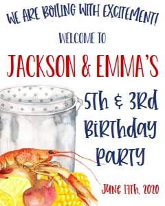 Birthday Crawfish Kids Double Party Welcome Sign: Birthday Crawfish Kids Double Party 7x5