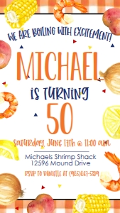 Shrimp Boil Frame Text Invite: Shrimp Boil Frame Birthday Invite