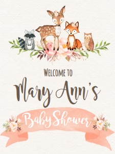 Baby Shower Woodland Pink Floral Welcome Sign 18x24: Baby Shower Woodland Pink Floral 534714723