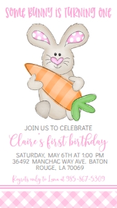 Birthday Easter Bunny Pink w Carrot Text Invite: Birthday Easter Bunny Pink w Carrot