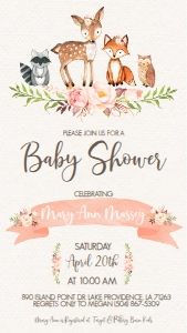 Baby Shower Woodland Pink Floral Text Invite: Baby Shower Woodland Pink Floral 534714723