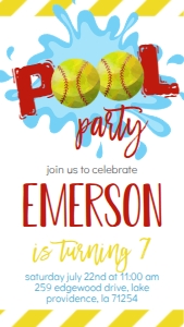 Birthday Softball Pool Party Text Invite: Birthday Softball Pool Party