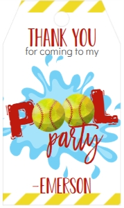 Birthday Softball Pool Party Favor Tag: Birthday Softball Pool Party
