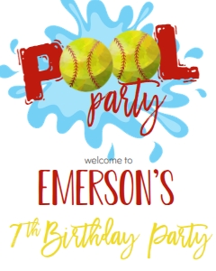 Birthday Softball Pool Party Welcome sign 8x10: Birthday Softball Pool Party