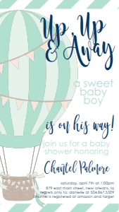 Baby Shower Hot Air Balloon Aqua Text Invite: Baby Shower Hot Air Balloon Aqua Invite 522683140