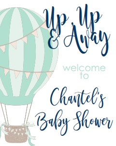 Baby Shower Hot Air Balloon Aqua Welcome Sign 8x10: Baby Shower Hot Air Balloon Aqua Invite 522683140