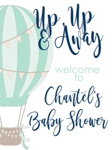 Baby Shower Hot Air Balloon Aqua Welcome Sign 18x24: Baby Shower Hot Air Balloon Aqua Invite 522683140