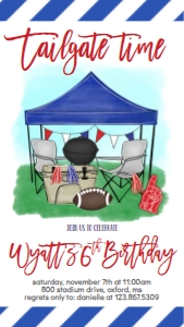 Birthday Football Tailgate Blue Red Text Invite: Birthday Football Tailgate Blue Red