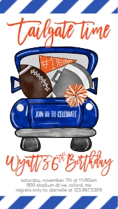Birthday Football Truck Blue Gator Text Invite: Birthday Football Truck Blue Gator