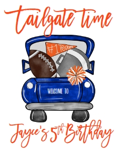 Birthday Football Truck Blue Gator Welcome Sign 8x10: Birthday Football Truck Blue Gator