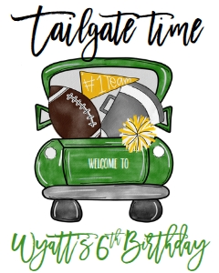 Birthday Football Truck Green Gold Welcome Sign 8x10: Birthday Football Truck Green Gold