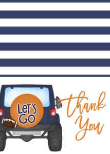 Birthday Football Jeep Navy Orange Thank You: Birthday Football Jeep Navy Orange