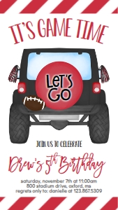 Birthday Football Jeep Black Red Text Invite: Birthday Football Jeep Black Red