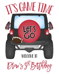 Birthday Football Jeep Black Red Welcome Sign 8x10: Birthday Football Jeep Black Red