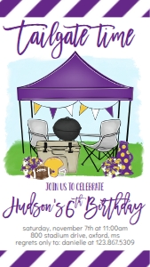 Birthday Football Tailgate Purple Gold Text Invite: Birthday Football Tailgate Purple Gold