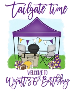 Birthday Football Tailgate Purple Gold Welcome Sign 8x10: Birthday Football Tailgate Purple Gold