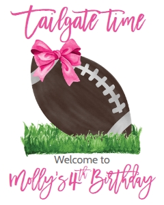 Birthday Football Pink Bow Welcome Sign 8x10: Birthday Football Pink Bow