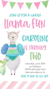 Birthday Llama Fun Pink Text Invite: Birthday Llama Fun Pink